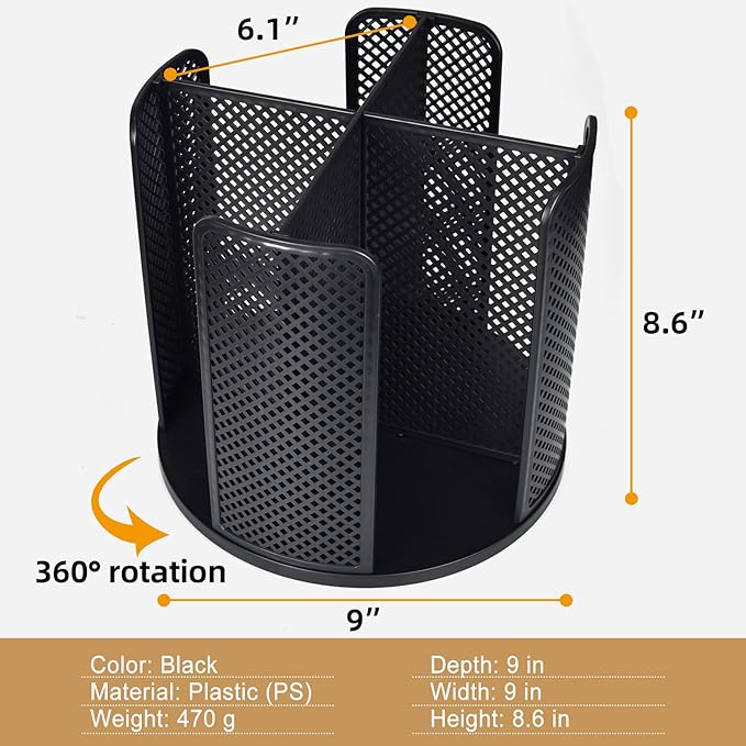Cup and Lid Organizer, 360° Rotatable Coffee Cup Holder for Disposable Plastic and Paper Cups of 5 to 16 oz, 4 Compartments Detachable Countertop Cup Dispenser Coffee Station, Black