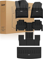 3W Floor Mats & Cargo Liner for Jeep Wagoneer 2022-2026 7-Seat (NOT for 8-Seat/L/S)， with 2nd Row Bench Seat All Weather Protection TPE Full Set Automotive Mat Car Floor Liners Accessories, Black