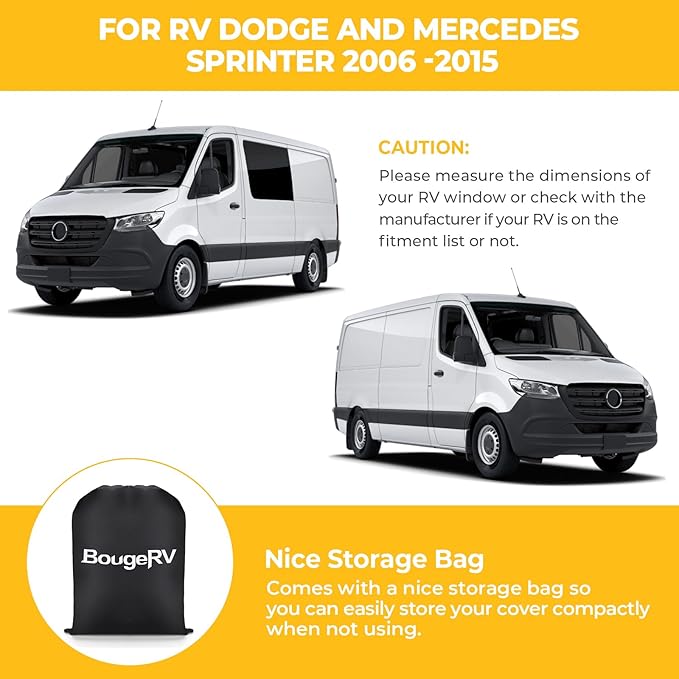 BougeRV RV Windshield Window Snow Cover for Class B Dodge Mercedes Sprinter (2006-2015) for Front Window Sunshade Accessories with Mirror Cutouts, Silver