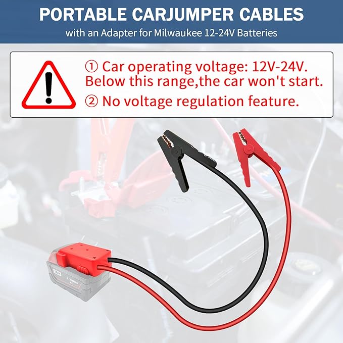 Jumper Cable Clamps for Milwaukee M18 18V Battery Jump Starter, 2.0FT 8AWG Car Battery Jumper Cable with Adapter, Automotive Battery Booster Cable for Tools used to Jump Start a Car