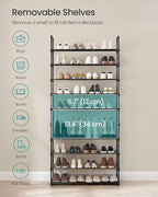 SONGMICS Shoe Rack, 10-Tier Shoe Organizer, Metal Storage Shelf, Upright or Upside Down, for 44-55 Pairs, for Entryway, 11.8 