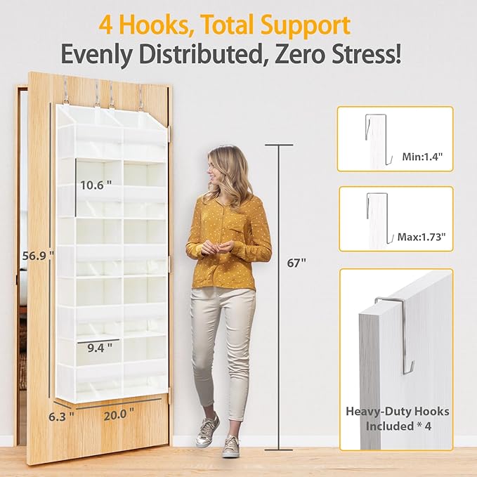 Over The Door Organizer with 5 Shelves, 9 Compartment + 10 Side Pocket, Sturdy Oxford Cloth, Supports 90 lbs, Heavy-Duty Behi