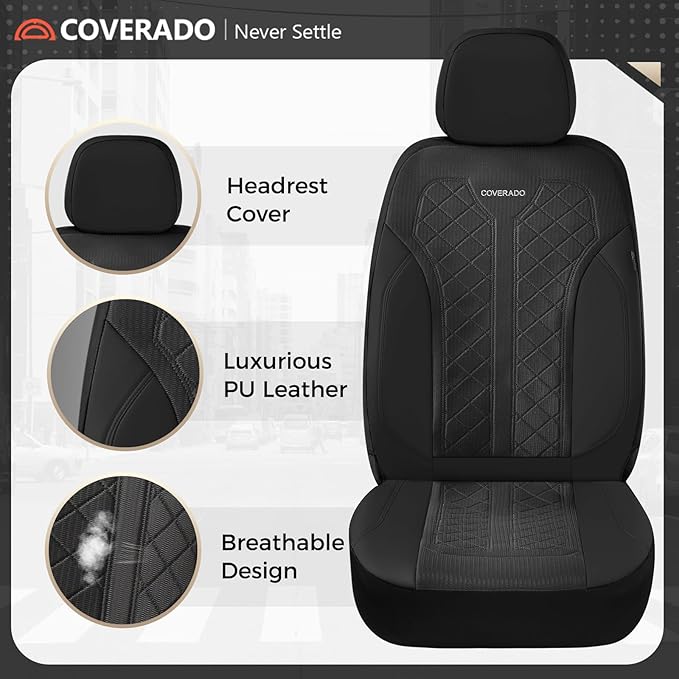 Coverado Black Front Seat Covers, Automotive Seat Covers 2 Seats, Mesh Car Protectors 2-Pack, Auto Seat Covers Spill-Proof De