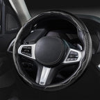 Steering Wheel Cover Carbon Fiber Car Steering Wheel Cover Accessories 14.5-15 inch Universal (Black)