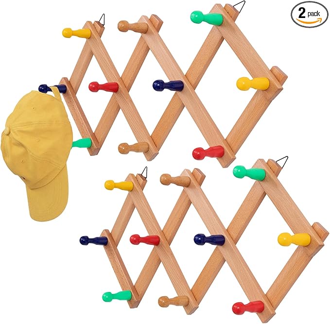 SCUNDA Expandable Hat Rack for Wall, Colorful Wall Hook for Coat/Mug/Baseball Cap, 2 Packs Hat Holder for Girls or Boys Room,