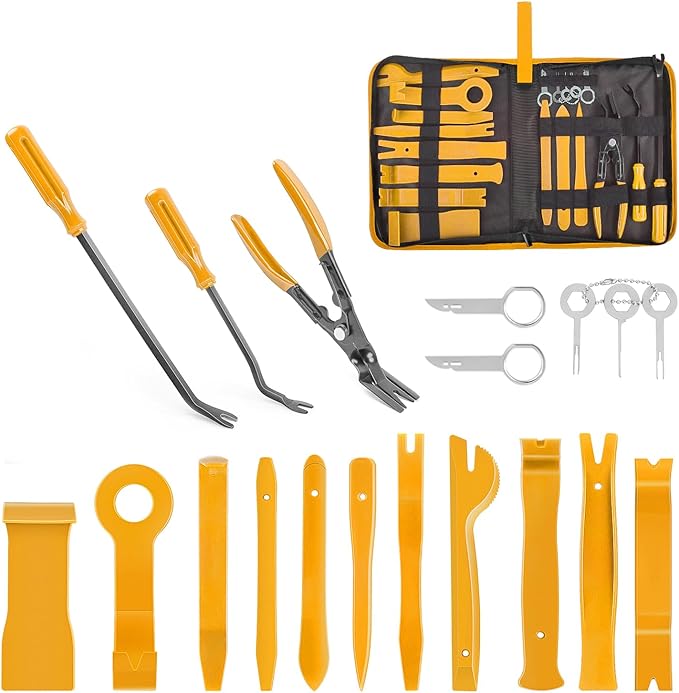 GOOACC 19Pcs Trim Removal Tool Set Panel Fastener Clips Removal Automotive Plastic Upholstery Pliers Removal Install Removal 