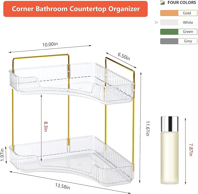 Corner Bathroom Counter Organizer Bathroom Countertop Shelf Makeup Organizer for Vanity Perfume Tray for Corner Storage (2 Ti