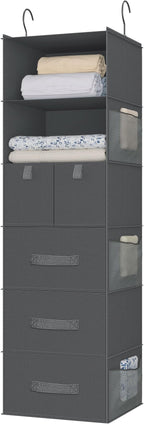 6-Shelves Hanging Closet Organizer with 5 Different Drawers, Foldable Organizers and Storage for Wardrobe, Closet& RV, Clothe