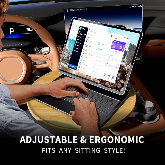 Car Tray & Car Desk for Laptop, 360 Rotating Wood Cup Holder Table, Steering Wheel Tray, Car Accessories for Women &