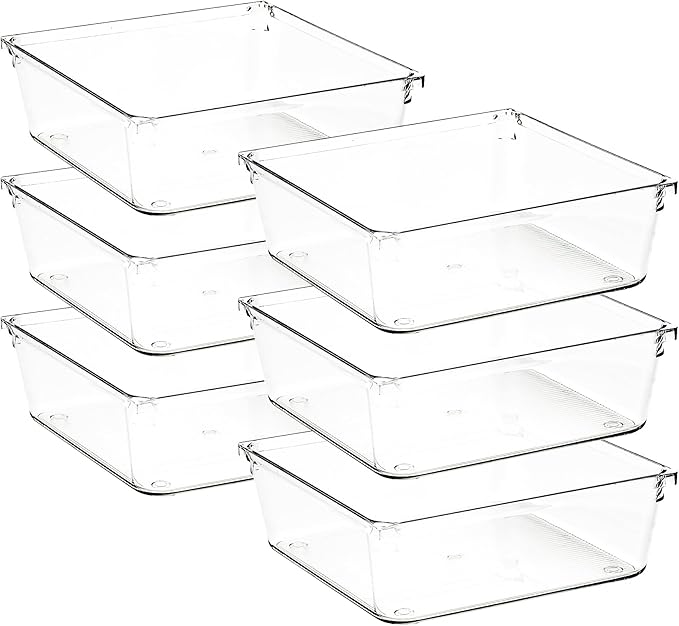 6 Pack Drawer Organizer - 6" X 6" Clear Acrylic Storage Bins with Non-Slip Pads, Versatile Desk Tray for Makeup, Jewelry, Kit
