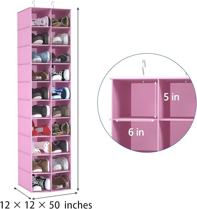 coastal rose Hanging Shoe Organizer for Closet, 20 Sections Hanging Closet Organizers and Storage Shelves, Space Saving Shoe 