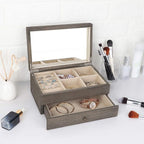 Meangood Jewelry Box Organizer for Women, 2 Layer Large Jewelry Storage Case, Rustic Wooden Jewelry Box with Mirror & Ring Tr