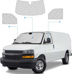 Windshield Sun Shade 3 Set for1996-2022 Express/GMC Savana, Insulated Front Seat Side Sunshade for All Seasons, Blockout UV Reflector Privacy Protection