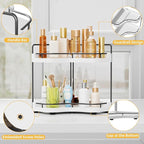 2-Tier Corner Bathroom Counter Organizer with Embedded Screw Holes, Secure & Stable Wood Vanity Shelf for Makeup and Skincare