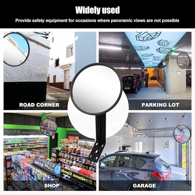 CNQLIS 8 Inch Convex Mirror Outdoor with Adjustable Wall Fixing Bracket,Blindspot Traffic Mirror for Driveway Garage Park Outdoor Wide Angle View Curved Security Blind Spot Mirrors
