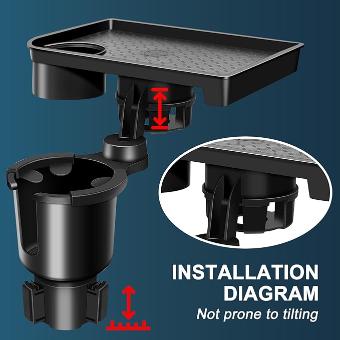 JPart Car Cup Holder Tray, Cup Holder Expander, 2 in 1 Detachable Car Food Tray with 360°Rotation Tray for Eating, Storage an