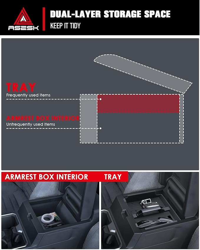 for 2025~2026 Toyota 4runner - 6th Gen 4Runner 2Pcs Center Console Armrest Organizer Tray ABS Materials& Silicone Cup Holder Insert