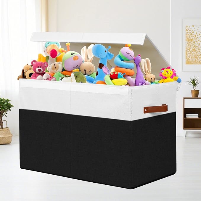 Gowee Large Toy Storage Box with Lid, Sturdy Toys Storage Chest Bin Organizer Basket with Dividers for Kids, Boys, Girls, Nur