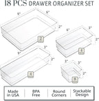 STORi SimpleSort 18-Piece Stackable Clear Drawer Organizer Set | Multi-size Trays | Makeup Vanity Storage Bins and Office Des