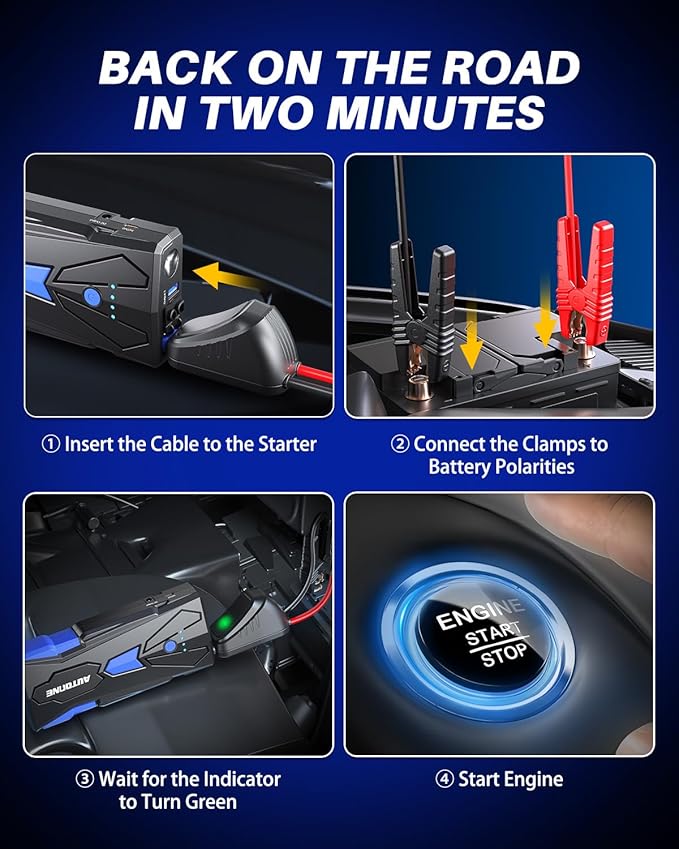 AUTOONE 6000A Car Battery Jump Starter Up to All Gas & 12L Diesel Engine, Car Battery Jumper Starter Portable 12V Jump Box