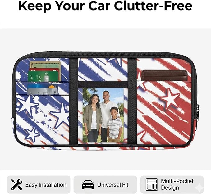 American Flag Style Tactical Sun Visor Organizer for Car and Truck,Card Sleeve Pocket with Multi-Pocket Zipper Adjustable Straps Patrol Car Storage