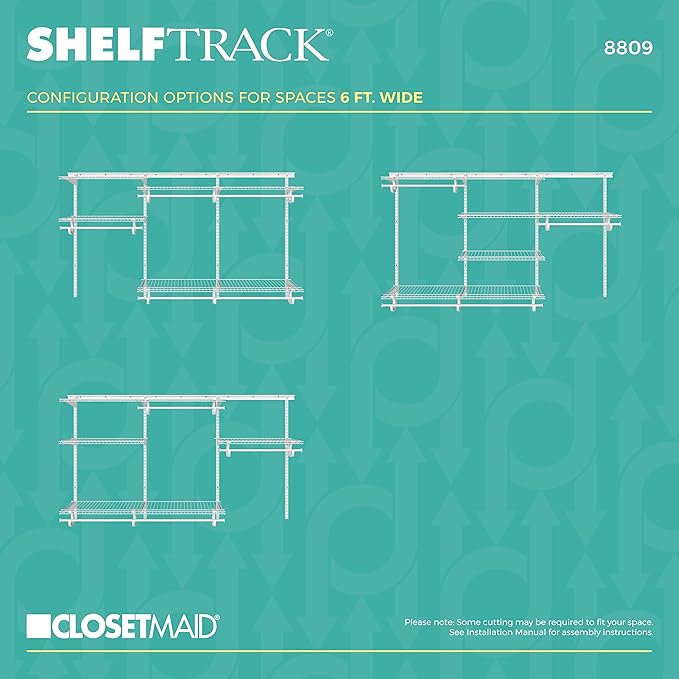 ClosetMaid ShelfTrack Wire Closet Organizer System, Adjustable from 5 to 8 Ft., with Shelves, Clothes Rods, Hardware, Durable