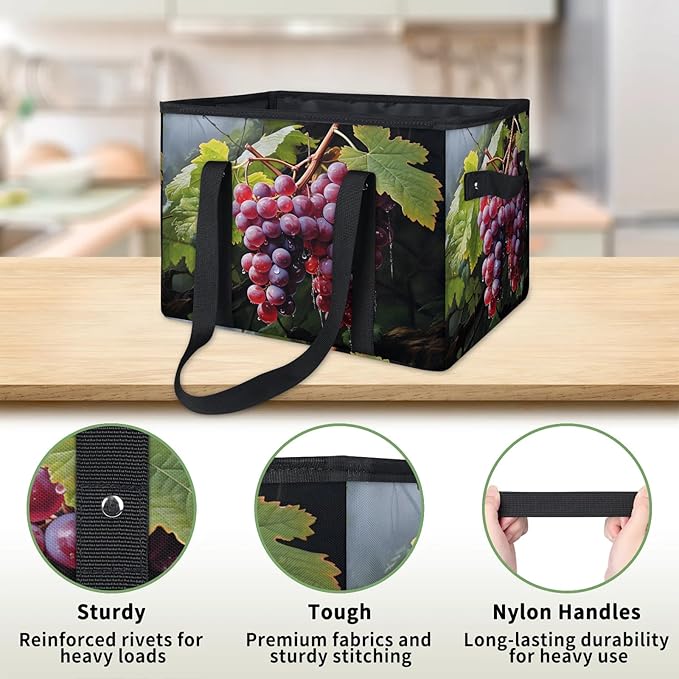 Reusable Grocery Bags Heavy Duty Shopping Bags Foldable Large Tote Bags with Long Handles & Hard Bottom