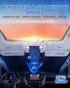 Karltys 3PCS Windshield Sun Shade for 2020-2025 Chevrolet Corvette C8, Front and Side Window Sunshade Custom Fit Corvette C8, Foldable Sun Visor Blocker Protects Car from Heat UV Rays Damage