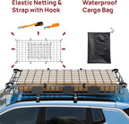 Bonnlo 250lbs Extendable Rooftop Cargo Carrier,84 * 39 * 5.5inch Universal Roof Rack Basket with Rubber Net,Storage Bag,Straps,for SUV/Truck/Van