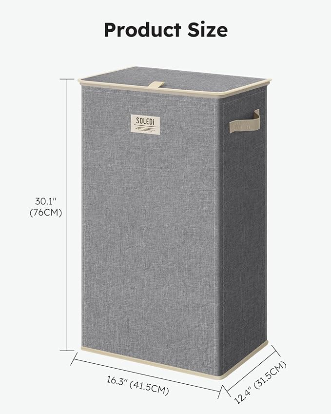SOLEDI Laundry Hamper with Lid 100L Large & Tall Collapsible Laundry Basket, Clothes Hamper with Bag Removable Easy to Carry,