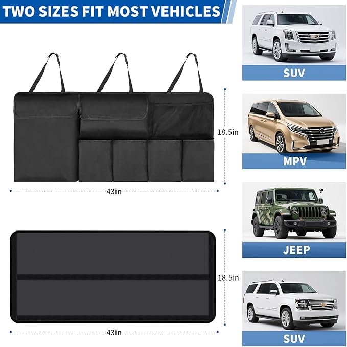 Car Trunk Organizer, Backseat Hanging Organizer with Storage Pockets for SUV, Truck, Van, Collapsible Trunk Organization for