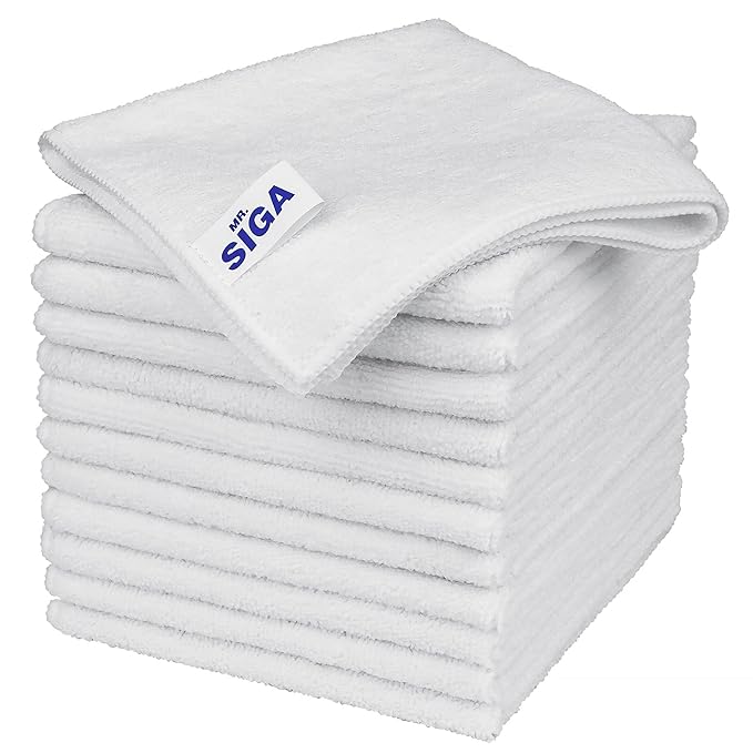 MR.SIGA Microfiber Cleaning Cloth, All-Purpose Microfiber Towels, Streak Free Cleaning Rags, Pack of 12, White, Size 32 x 32 