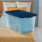 Sterilite 24-Pack Color Program, Large Clear Plastic Storage Bins with Lids, 64 Quart, Blue - Stackable Organizing Container 
