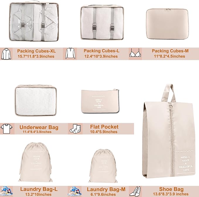 Packing Cubes for Travel - 8 Set Luggage Organizer Bags for Family, Mesh Breathable Travel Packing Cubes for Suitcases Durabl