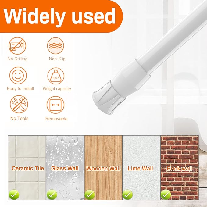 6 Pack Spring Tension Curtain Rod Adjustable Length for Kitchen, Bathroom, Cupboard, Wardrobe, Window, Bookshelf DIY Projects
