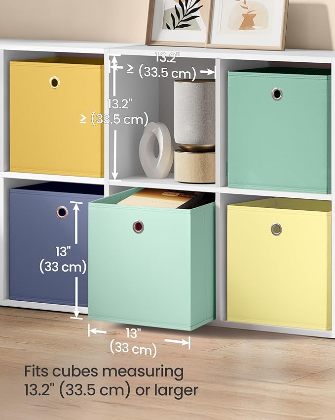 SONGMICS Storage Cubes, Set of 6 Odorless Foldable Storage Boxes, 13 x 13 x 13 Inches, Closet Organizers for Shelf, Rainbow S