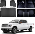 Floor Mats for Ford F-150 SuperCrew/Crew Cab 2010-2014, All-Weather Custom Fit, Front & 2nd Row, 3-Piece Set, Black