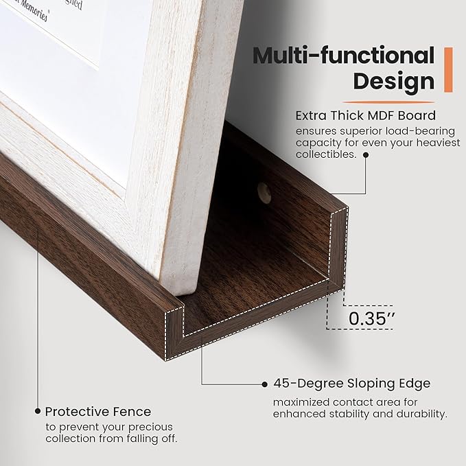Fun Memories Picture Ledge Shelf, 48 Inch Long Floating Shelves Set of 6, Picture Shelf for Wall with Lip, Large Nursery Book