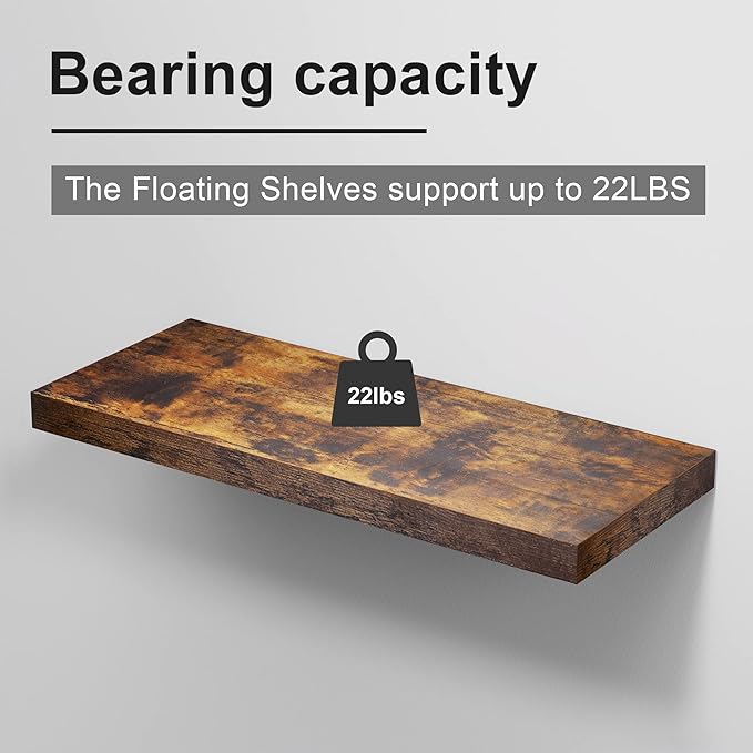 INHABIT UNION Rustic Brown Floating Shelves for Wall，24in Wall Mounted Display Ledge Shelves Perfect for Bedroom, Bathroom, L