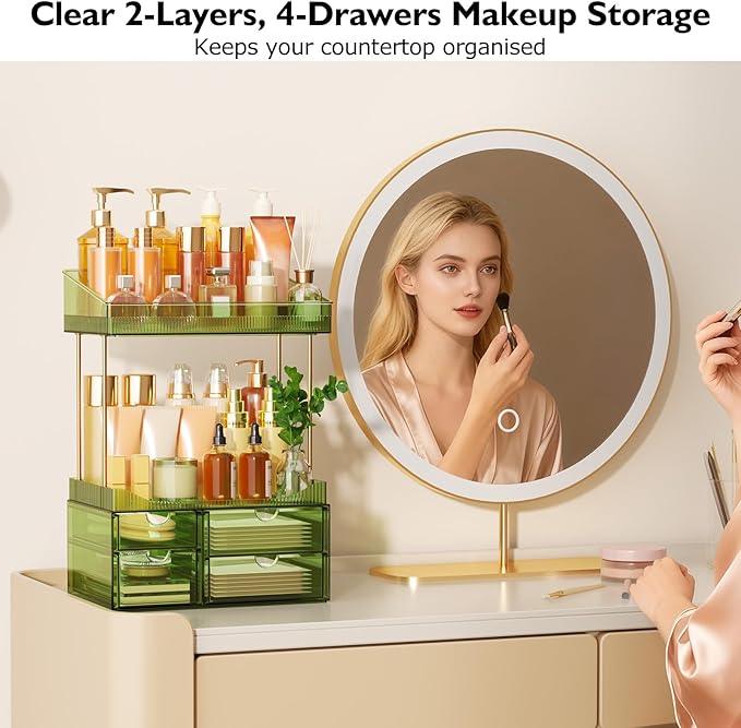 SNSLXH 4 Drawers Makeup Organizer - 4 Tier Makeup Storage, Cosmetics Organiser, Ideal for Cosmetic, 4 Dividers with Drawers f