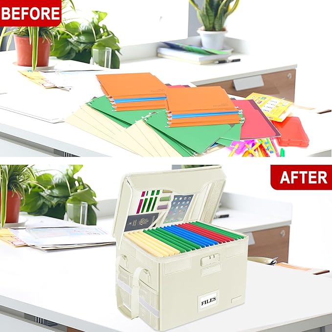 DocSafe Fireproof Document Box with Lock,File Storage Organizer with Zipper Pockets,Collapsible Portable File Box Home Office