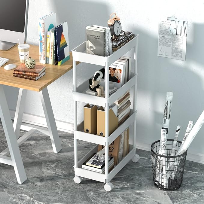 Sooyee 4 Tier Wide Storage Cart Mobile Shelving Unit Organizer Slide Out Storage Rolling Utility Cart Tower Rack for Kitchen 