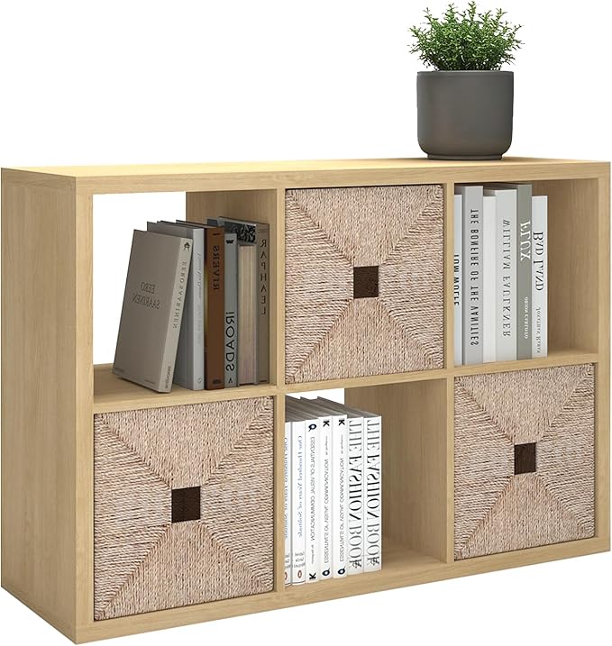 CTESNE【2026 Wooden Thick Frame 6 Cube Storage Organizer Shelf with Anti-Tipping Kits + Reversible Open Back Bookcase, Horizon