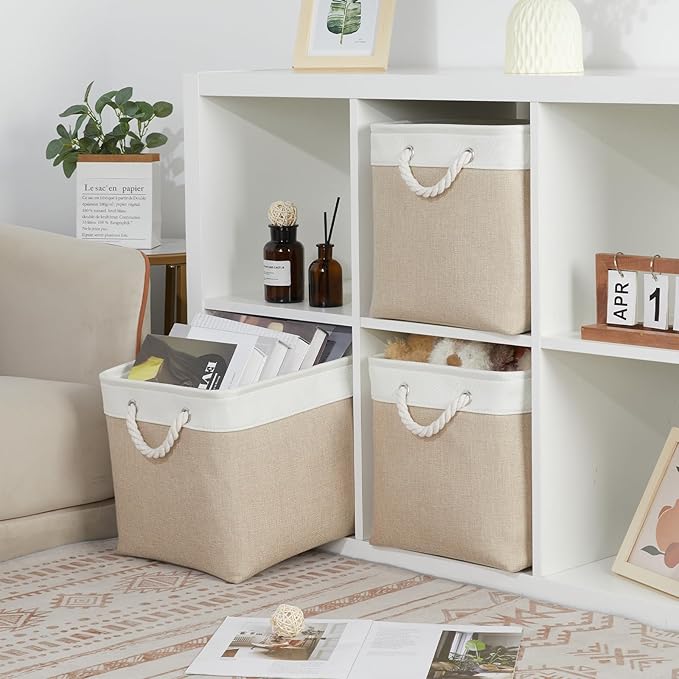 Bidtakay Large Storage Baskets for Organizing Fabric Closet Organizers Storage Bins with Handles 3-Pack 16x11.8x11.8 Inch Col