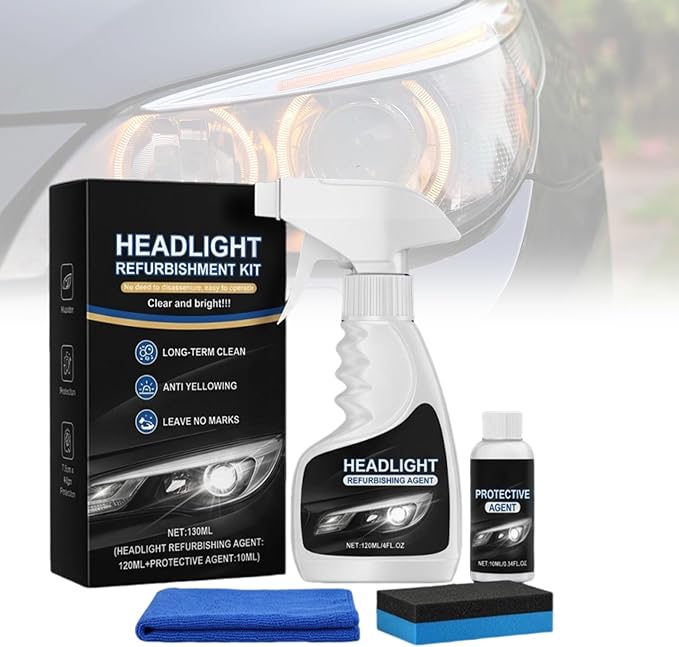 Automotive Headlight Restoration Kit, 120 mL (4.06 fl oz), 3-Step Lens Care Set for Reducing Haze, Yellowing and Oxidation, S