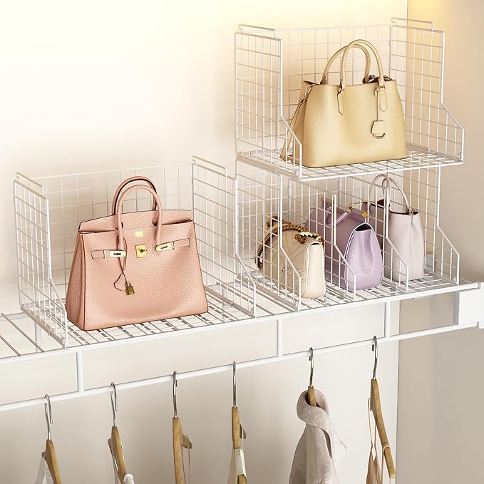 Sonyabecca Purse Storage Organizer for Closet : Adjustable 2-Pack Dividers Handbag Organizer - Stackable Wire Handbags Storag