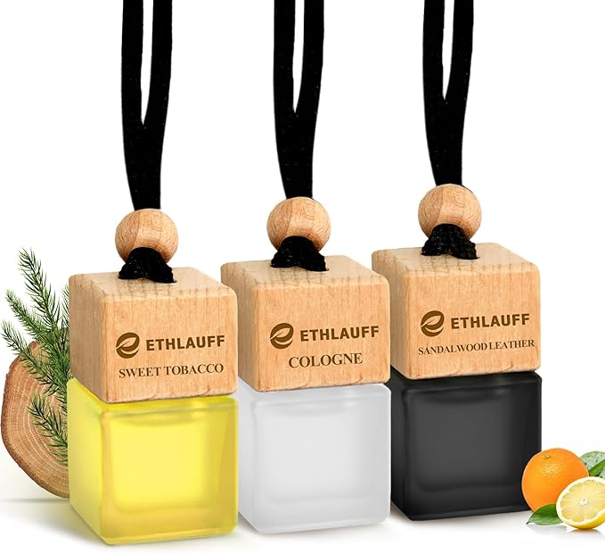 Car Air Freshener Hanging 3 Pack, Air Fresheners Diffuser - Leather, Cologne, Sweet Tobacco Fragrance Oil Air Diffuser for Me