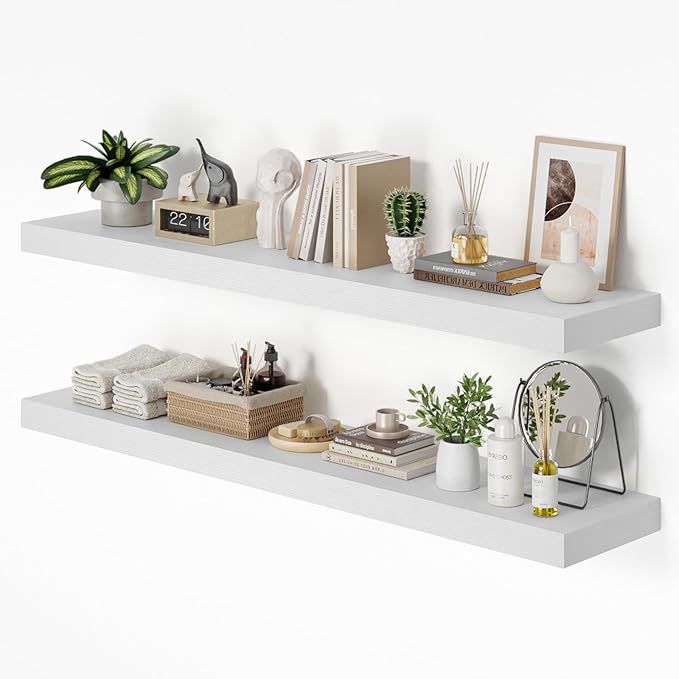 Heimlove 12 Inch Deep Floating Shelves, 55 x 12 inch Extra Long Floating Shelves for Wall Set of 2, Storage Shelf for Living 