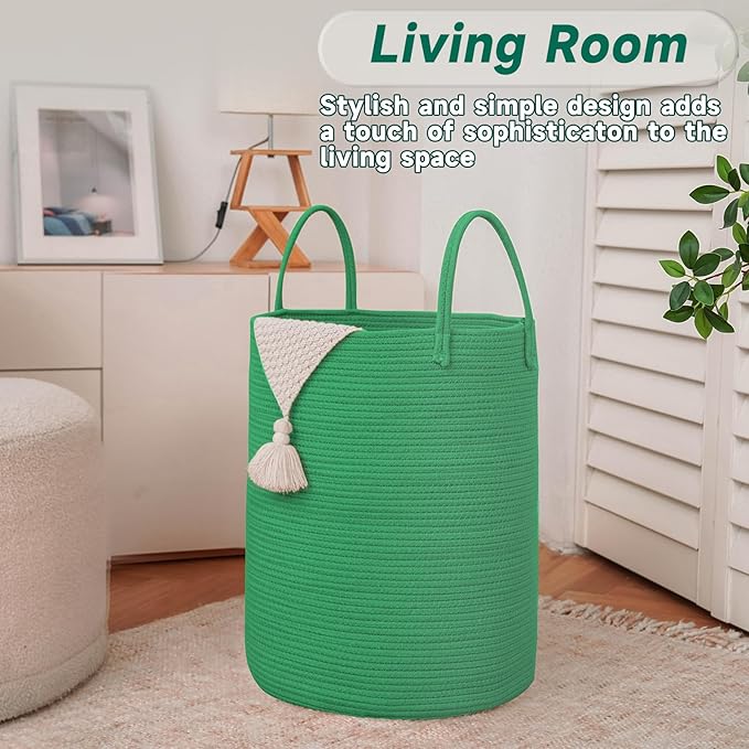 JMvicyroam Large Woven Laundry Basket Hamper,80L Cotton Rope Storage Bin for Blankets,Toys and Clothes,Decorative Tall Nurser