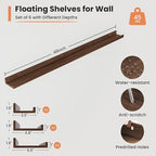 Fun Memories Picture Ledge Shelf, 48 Inch Long Floating Shelves Set of 6, Picture Shelf for Wall with Lip, Large Nursery Book